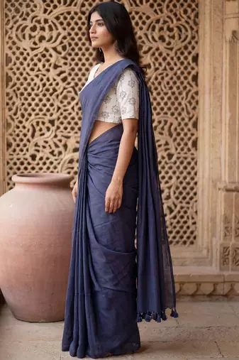 Navy blue  cotton handloom khadi saree
