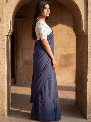 Navy blue  cotton handloom khadi saree 5