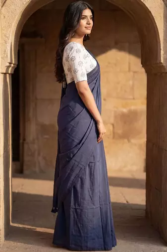 Navy blue  cotton handloom khadi saree
