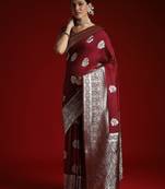 Burgundy ethnic motifs woven design banarasi saree