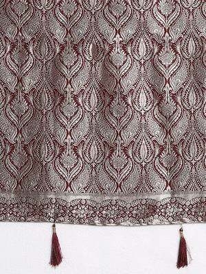 Burgundy ethnic motifs woven design banarasi saree 5