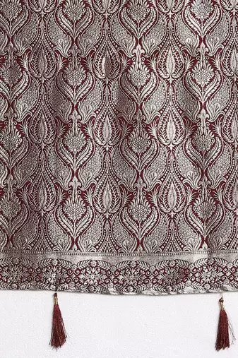 Burgundy ethnic motifs woven design banarasi saree