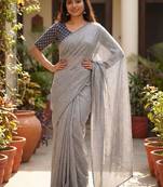 Grey  cotton khadi saree with blouse