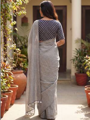 Grey  cotton khadi saree with blouse 2