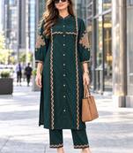 women ethnic motifs embroidered regular thread work kurta with trousers