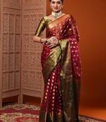 Maroon ethnic motifs woven design organza banarasi saree