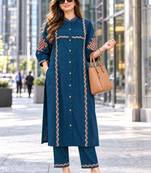 women ethnic motifs embroidered regular sequinned kurta with trousers