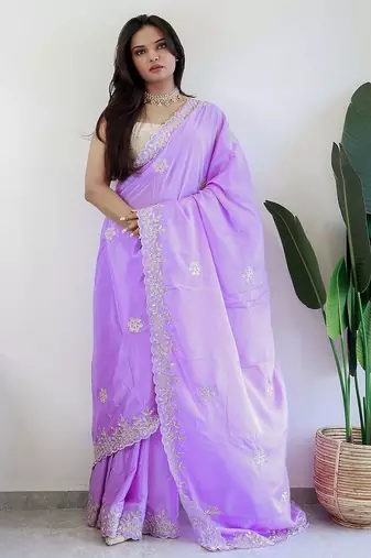 Lavender floral embroidered saree