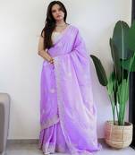 Lavender floral embroidered saree