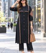 women ethnic motifs embroidered regular thread work kurta with trousers