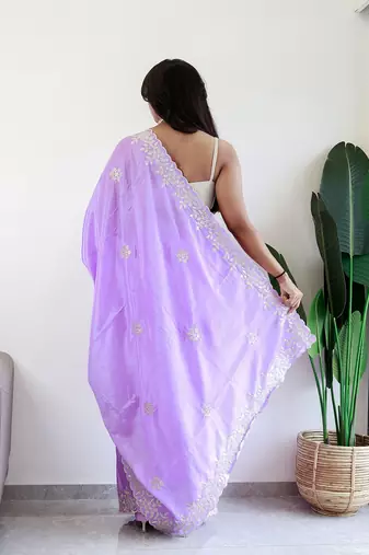 Lavender floral embroidered saree