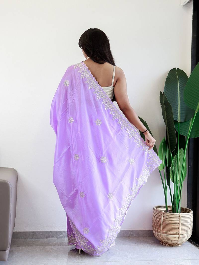 Lavender floral embroidered saree