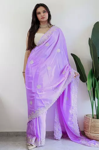 Lavender floral embroidered saree