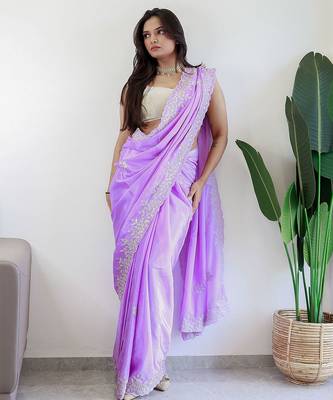 Lavender floral embroidered saree 4