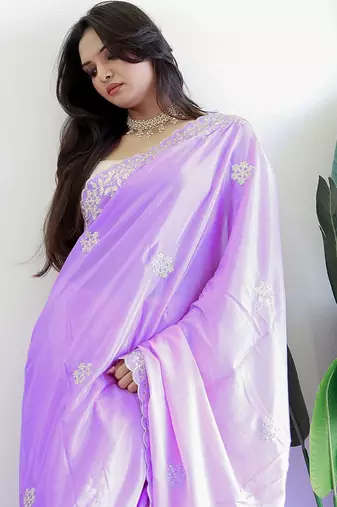 Lavender floral embroidered saree