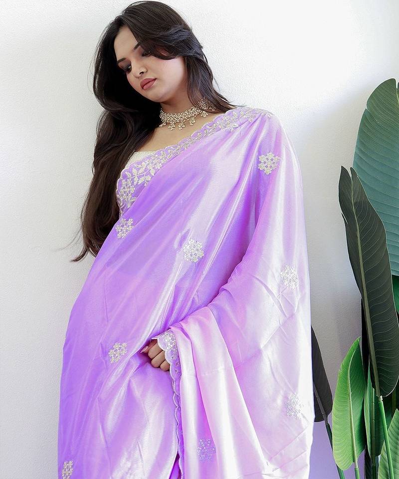 Lavender floral embroidered saree