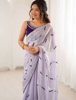 Lavender abstract embroidered satin saree 1
