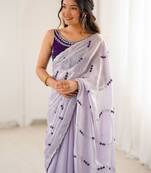 Lavender abstract embroidered satin saree