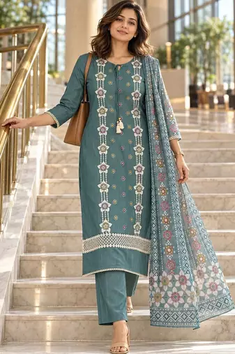 women embroidered regular thread work kurta with trousers with dupatta