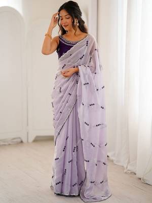 Lavender abstract embroidered satin saree 2
