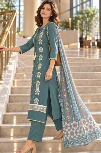 women embroidered regular thread work kurta with trousers with dupatta