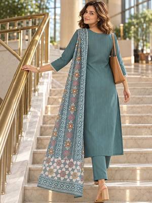 women embroidered regular thread work kurta with trousers with dupatta 3