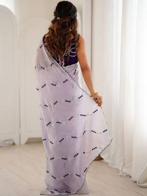 Lavender abstract embroidered satin saree 3