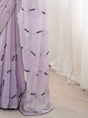 Lavender abstract embroidered satin saree 4