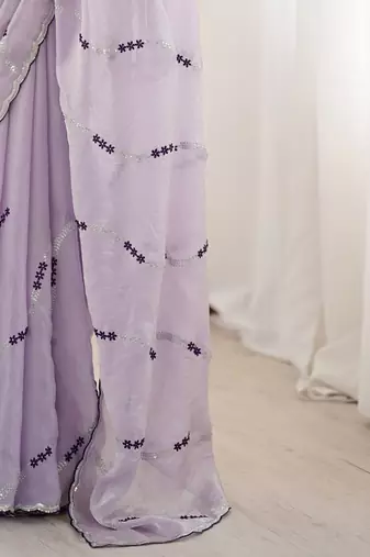 Lavender abstract embroidered satin saree