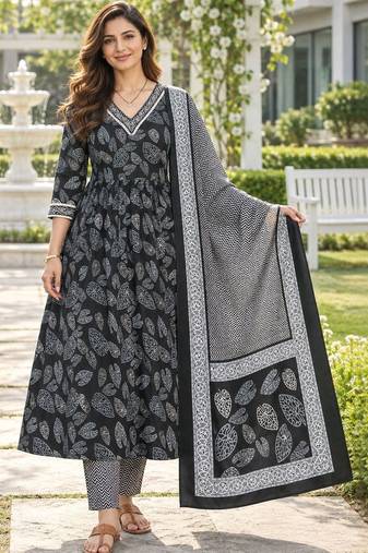 women ethnic motifs printed empire kurta with trousers with dupatta