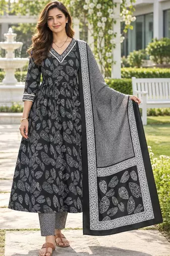 women ethnic motifs printed empire kurta with trousers with dupatta