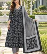 women ethnic motifs printed empire kurta with trousers with dupatta