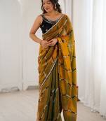 Gold embellished embroidered satin saree