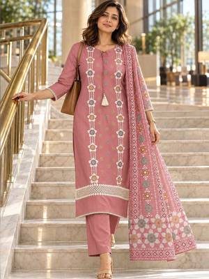 women ethnic motifs embroidered regular kurta with trousers & with dupatta 1