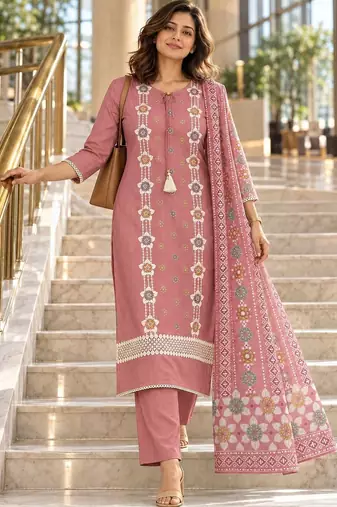 women ethnic motifs embroidered regular kurta with trousers & with dupatta