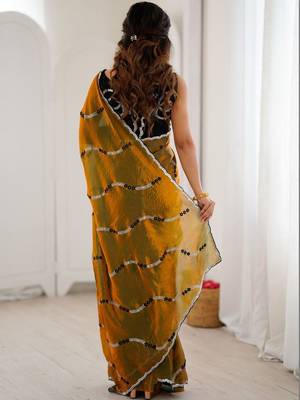 Gold embellished embroidered satin saree 2