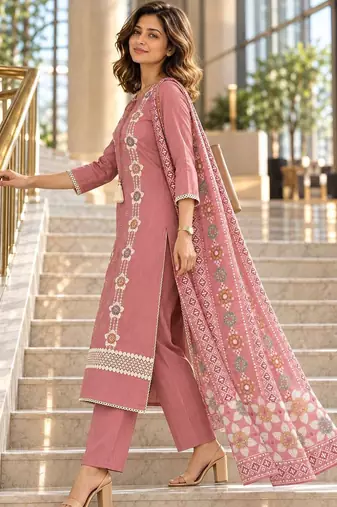 women ethnic motifs embroidered regular kurta with trousers & with dupatta