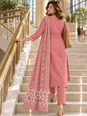 women ethnic motifs embroidered regular kurta with trousers & with dupatta 4
