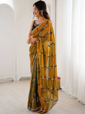 Gold embellished embroidered satin saree 3