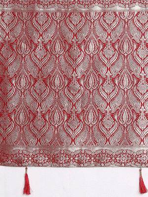 Red ethnic motifs satin banarasi saree with blouse piece 5