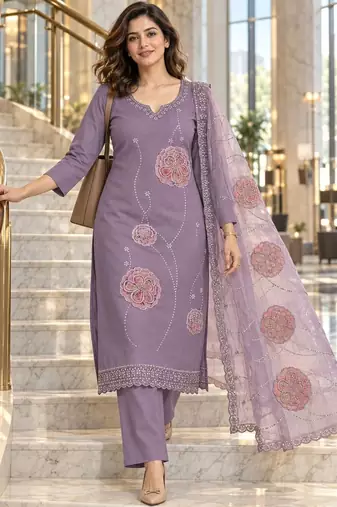 women floral embroidered regular sequinned kurta set