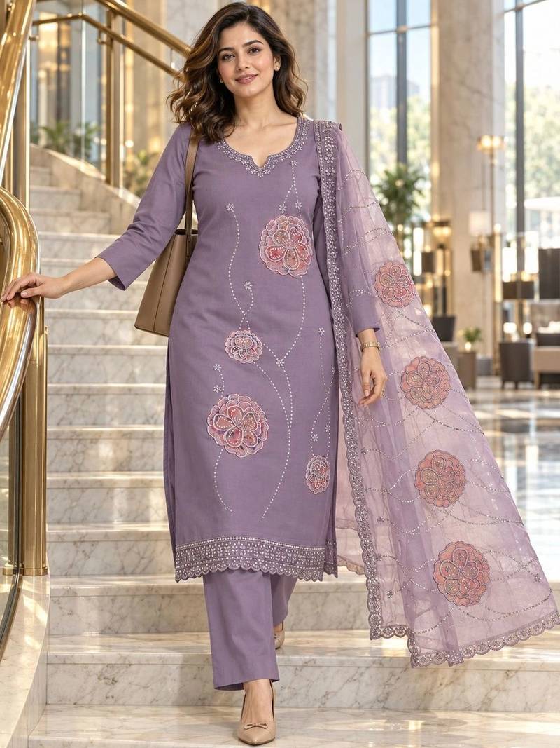 women floral embroidered regular sequinned kurta set