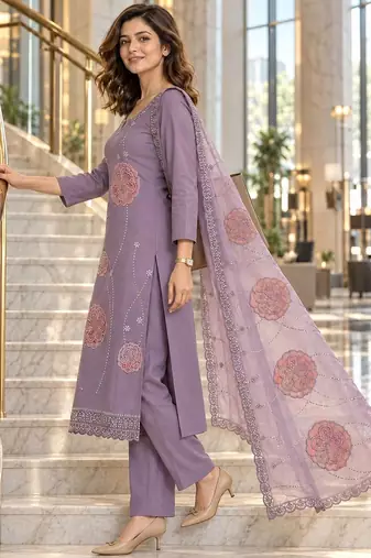 women floral embroidered regular sequinned kurta set