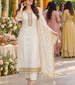 women ethnic motifs embroidered regular kurta with trousers & dupatta