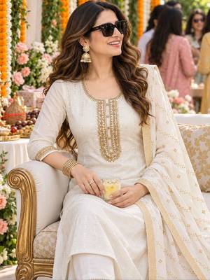women ethnic motifs embroidered regular kurta with trousers & dupatta 2