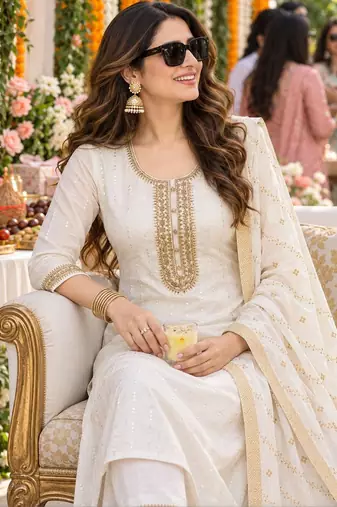 women ethnic motifs embroidered regular kurta with trousers & dupatta