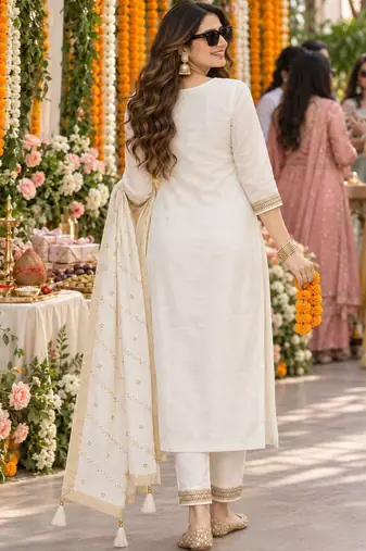 women ethnic motifs embroidered regular kurta with trousers & dupatta