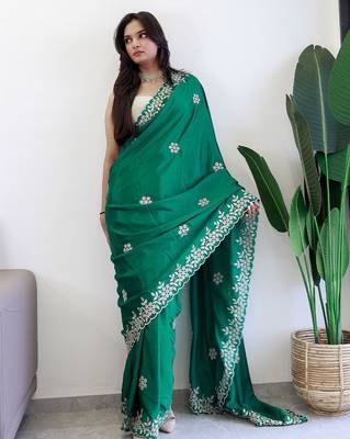 Green embroidered beads and stones saree 1