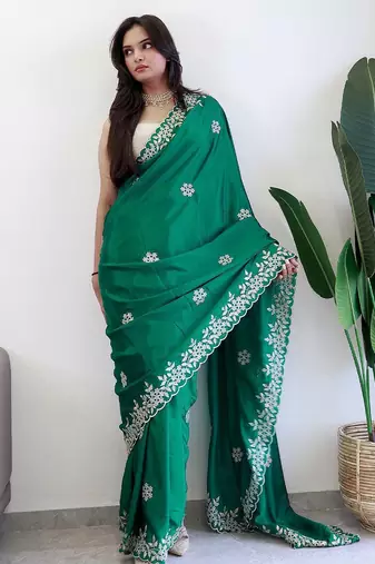 Green embroidered beads and stones saree