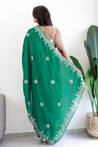Green embroidered beads and stones saree
